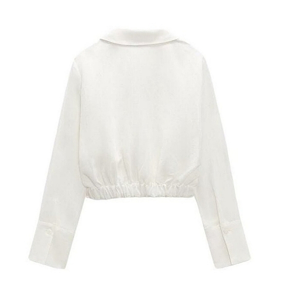 ZARA PLEATED LINEN BLEND BLOUSE WHITE SIZE S 7563/245 - Picture 11 of 14